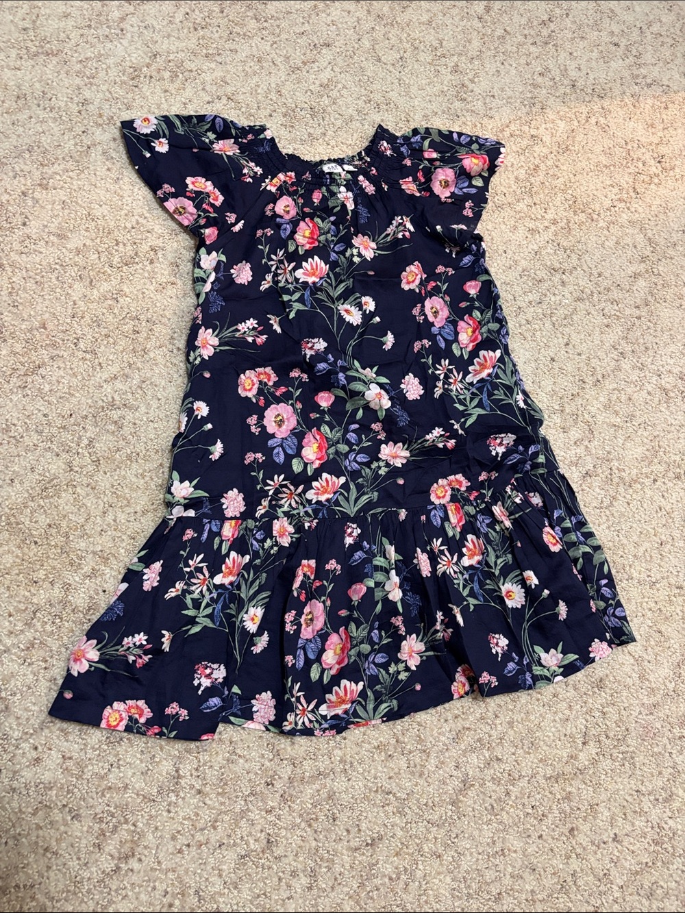 GAP Navy Floral Ruffle-Hem Casual Dress